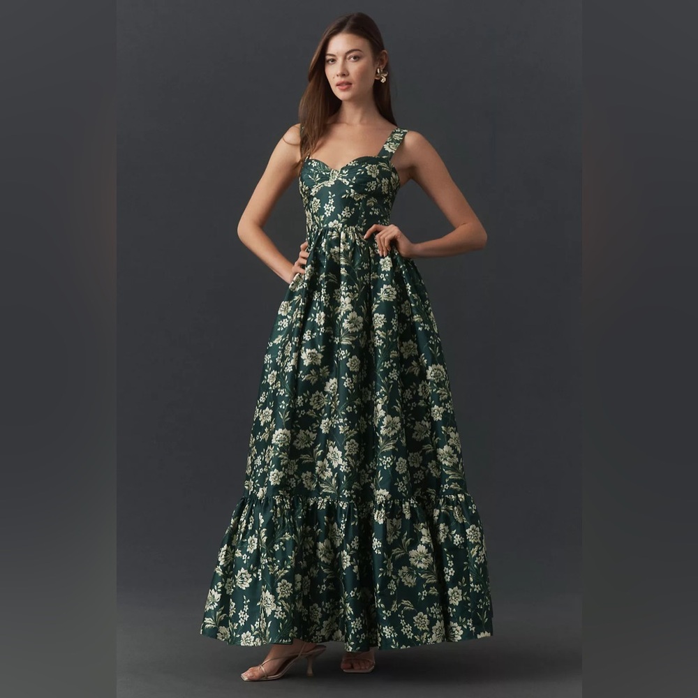 Women's Antropologie Dark Green Floral Maxi Dress